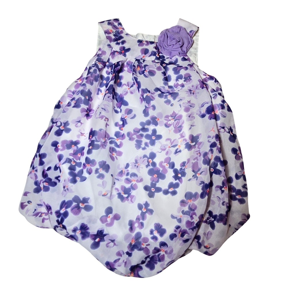 Blueberry Boulevard Baby Girl Purple 0-3 Floral Bubble Romper 3D Flower Accent
